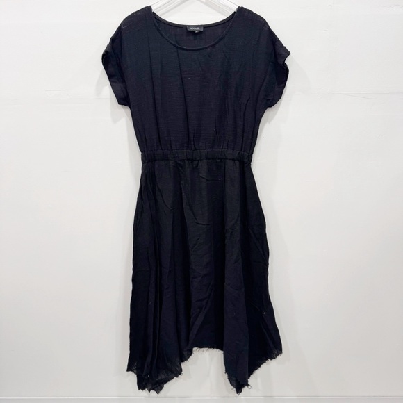 Roolee Asymmetric Hem Midi Dress Black Gauze Cotton Large Flowy Casual - Picture 1 of 6